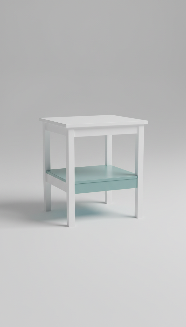 Pure White Side Table With Muted Cyan Accent